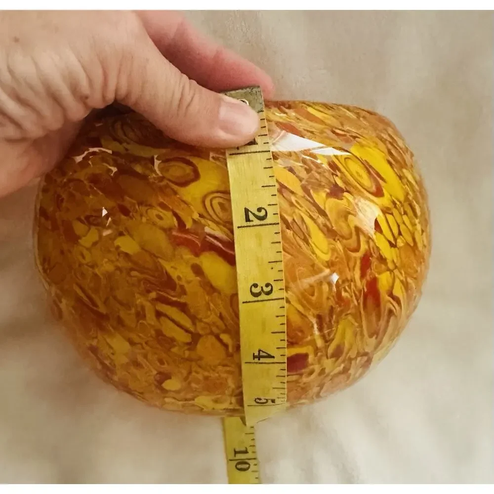Vtg Hand Blown Murano Art Glass Bowl Red Yellow Orange Swirl 6
